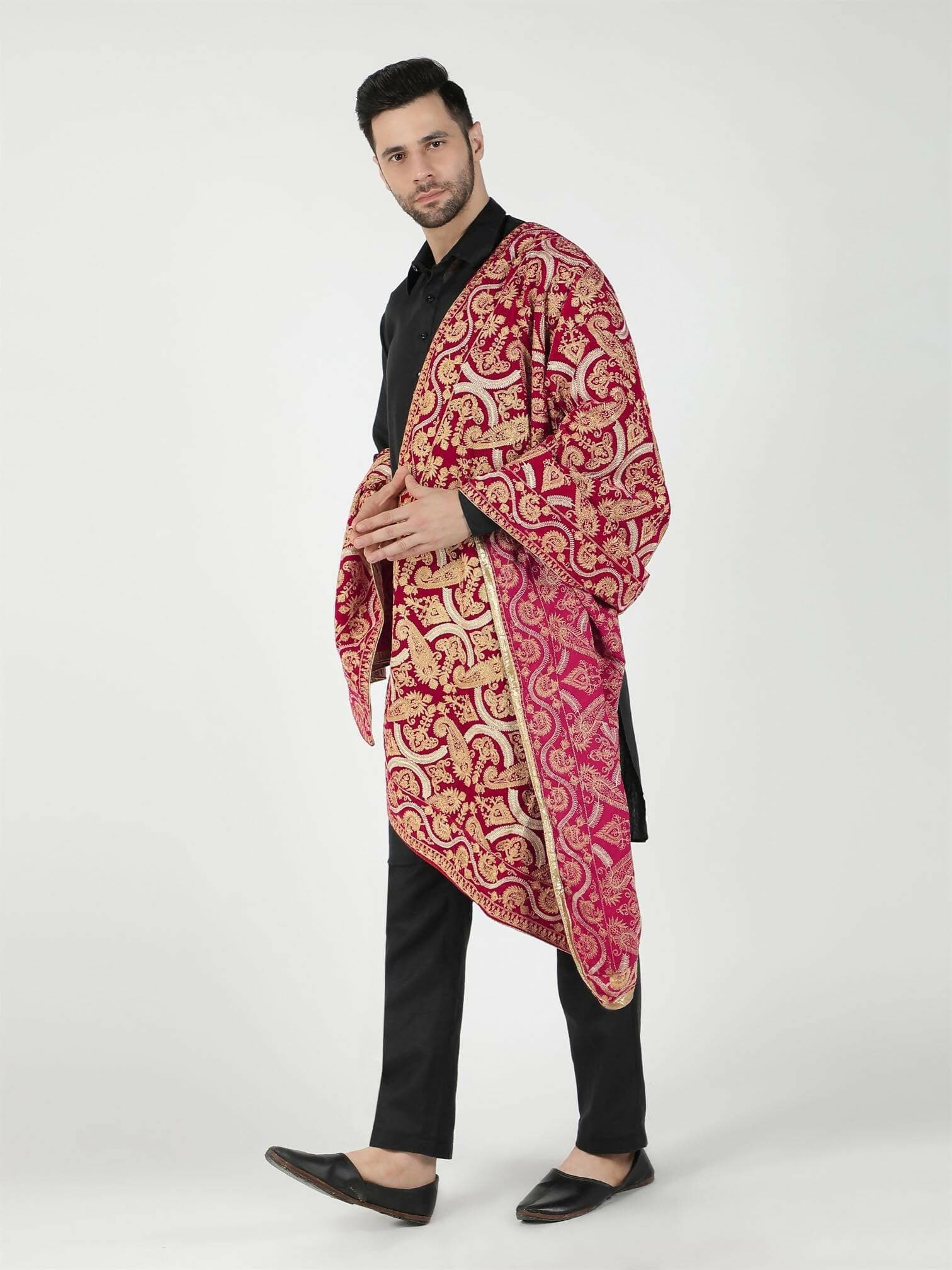 Paisley Patterned Embroidered Velvet Shawl - HalfPe