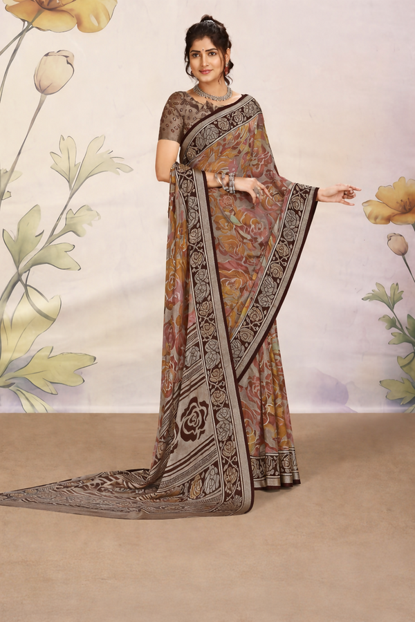 Classic Floral Synthetic Brasso Saree with Artistic Border Detailing Kalyani silks and sarees