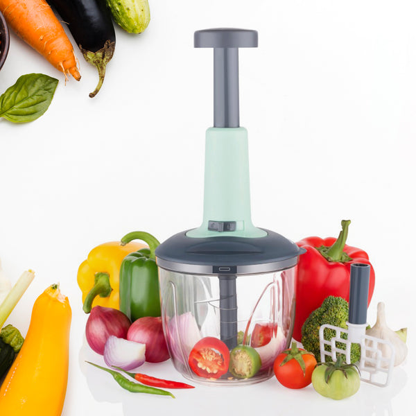 2 In 1 Push Up Chopper With Blender Affixed With 6 Sharp Blade  Vegetable And Fruit Cutter With Easy Push And Chop Button (1100 ml)