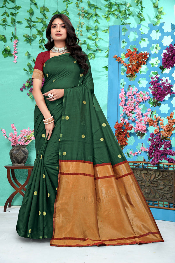 AXONIT Emerald Heritage Emerald Green Jacquard Silk Saree with Gold Zari