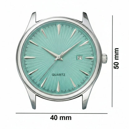 LOREM Men’s Stainless Steel Analog Watch with Mint Green Dial, Quartz Movement, Date Display & Metal Strap LOREM