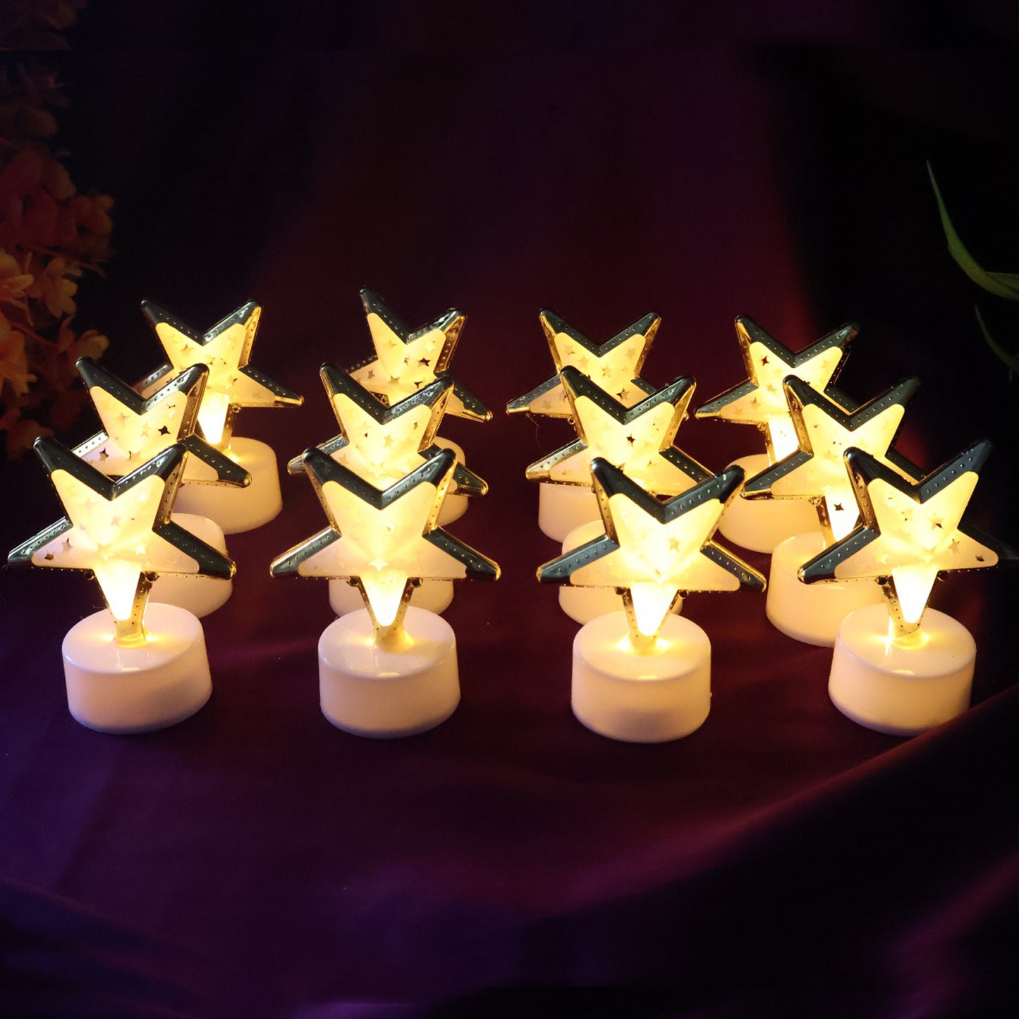 Decorative Star Shaped Flameless LED Candles with  Flickering Light for Home Décor (12 Pc)