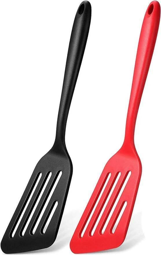 P-plus international silicone fish spatula flipper turner (black and red, pack of 2) - HalfPe