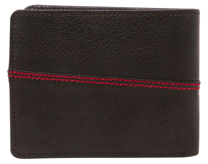 Lorem Brown Out Color Stitching Bi-Fold Faux Leather 4 ATM Slots Wallet For Men - HalfPe