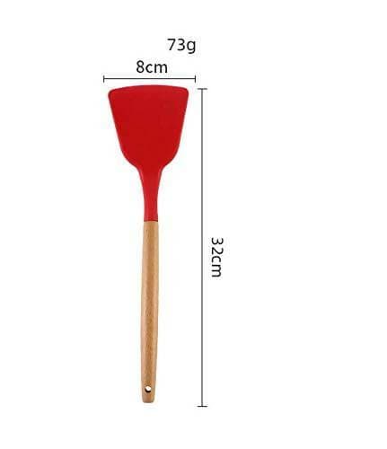 P-Plus International Silicone Spatula Turner, Wooden Handle Flexible & Heat Resistant Rubber Spatulas (Red) - HalfPe