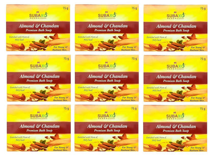 SUBAXO Almond & Chandan Bath Soap Pack (9x75g,Pack Of 9) - HalfPe