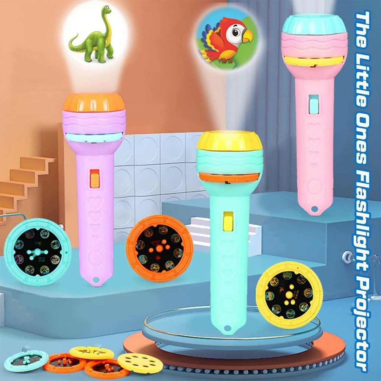 Kids Mini Slide Projector Torch – Educational Flashlight with Fun Images for Learning & Bedtime Stories