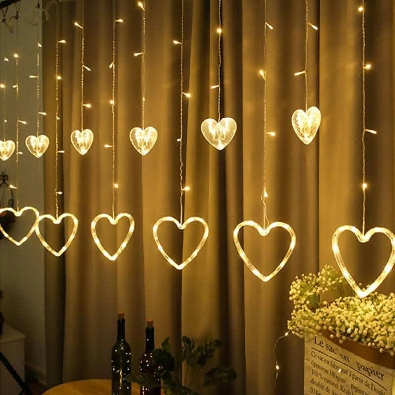 Heart String Lights 6 Big Heart 6 Small Heart LED Garland Warm Curtain Light with Different Flashing Modes Indoor and Outdoor Decoration Warm Love Heart Lights - HalfPe