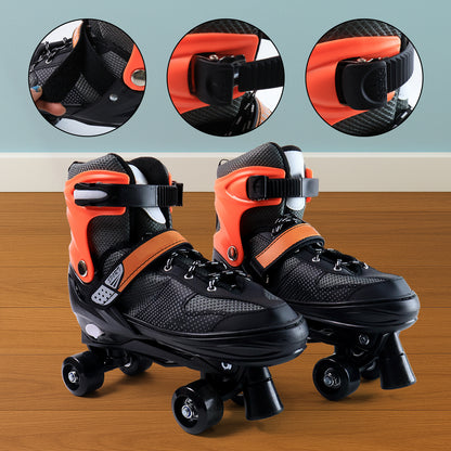 Adjustable Quad Roller Skates for Kids –with XL Size Outdoor Skating Shoes with PU Wheels, Toe Stop Brake & Safety Strap