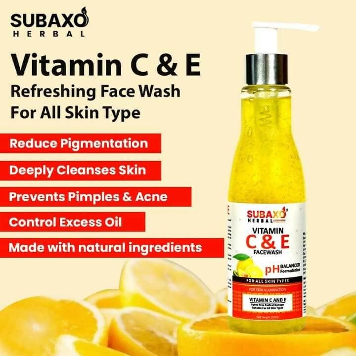 SUBAXO Vitamin C & E Skin Brightening Face Wash (200ml)Pack of 2 - HalfPe