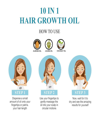 Love Earth 10 In 1 Hair Growth Oil|Soybean Oil, Black Seed Oil, Jojoba Oil, Sweet Almond Oil, Coconut Oil, Castor Seed Oil, Spikenard Oil, Ashwagandha Oil, Graecum Seed Oil, Zizanoides Root Oil 100ml