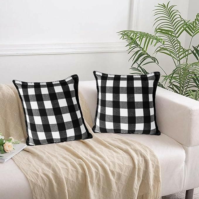 Lushomes Square Cushion Cover with Blanket Stitch, Cotton Sofa Pillow Cover Set of 2, Pillow Cushions Covers (Pack of 2) (24x24 Inch, multi-color) - HalfPe