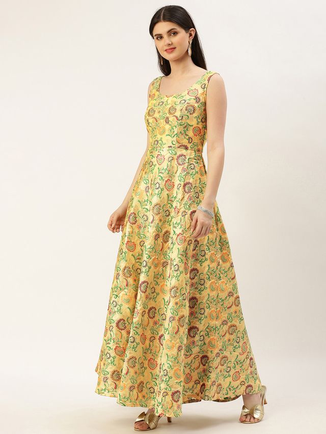 Bollywood Vogue Ready To Wear Beige Art Silk Jacquard Dress