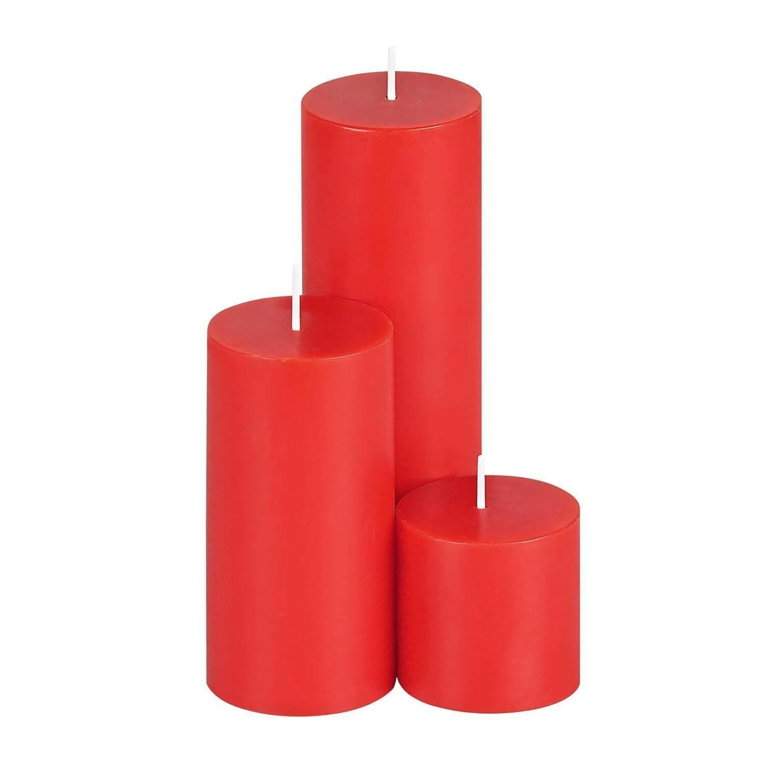 PROSPERRO LUMO by Parkash Candles Unscented Pillar Candles Set of 3 ( 2x2, 2x4, 2x6 Inches) (Red) - HalfPe