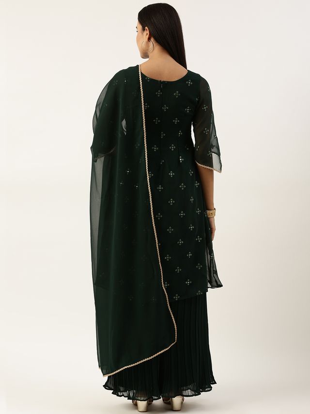 Bollywood Vogue Ready To Wear Green Embroidered Salwar Set