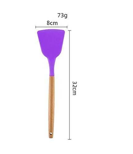 P-Plus International Silicone Spatula Turner, Wooden Handle Flexible & Heat Resistant Rubber Spatulas (Purple) - HalfPe