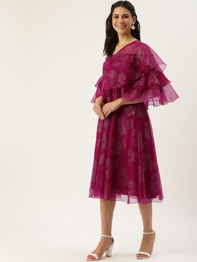 Bollywood Vogue Ready To Wear Pink Organza Foil Printed Dress