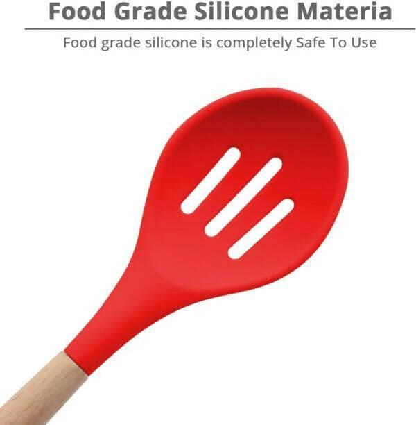 P-Plus International Silicone Cooking Spoon BPA Free 480°F Heat-Resistant Rubber Non-Stick Slotted Spoon for Mixing (pack of 2 , Red) - HalfPe