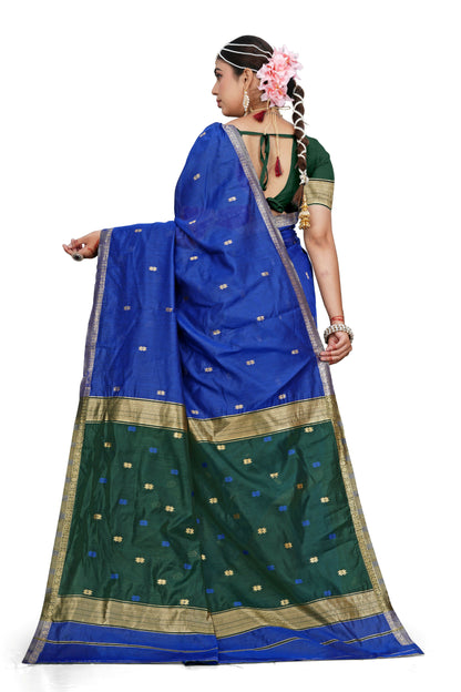 AXONIT Traditional Cotton Saree with Golden Zari Border – Festive & Pooja Wear