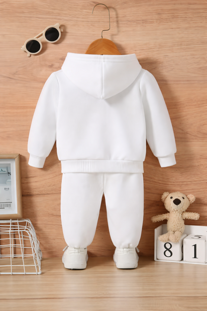 Kids White Hoodie and Pant Set with Printed Design Luck Fashion