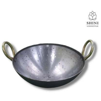 SHINI LIFESTYLE Heavy Iron Kadhai Loha deep Bottom Kadhai with ladle (Diameter: 22cm) - HalfPe