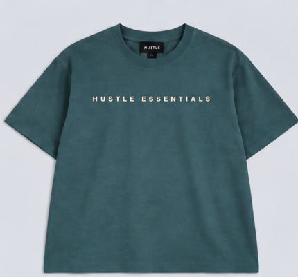 HUSTLE Essentials Men's Crew Neck Oversized T-Shirt – Crystal Teal(Oversized fit)