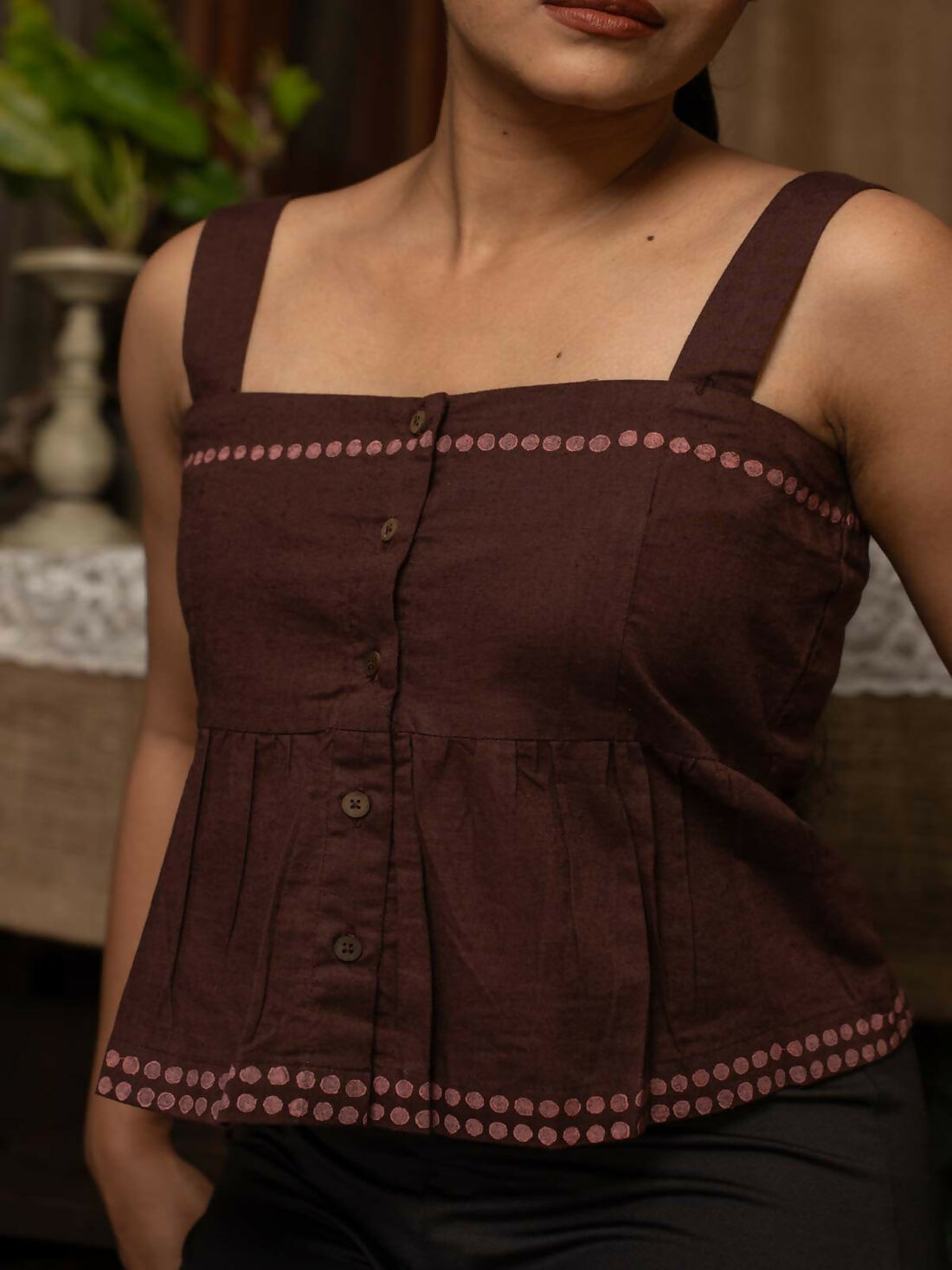 Women’s Square Neck Waist Length Cotton Cami Top Studio Sienna