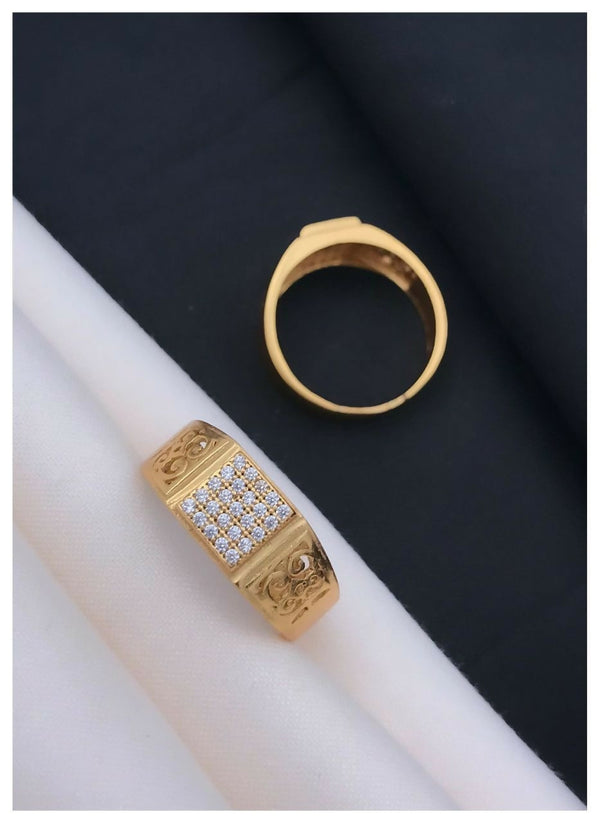 Gold-Plated Brass Agate Ring for Men Ethnic Casual Wear MAITRY ENTERPRISE