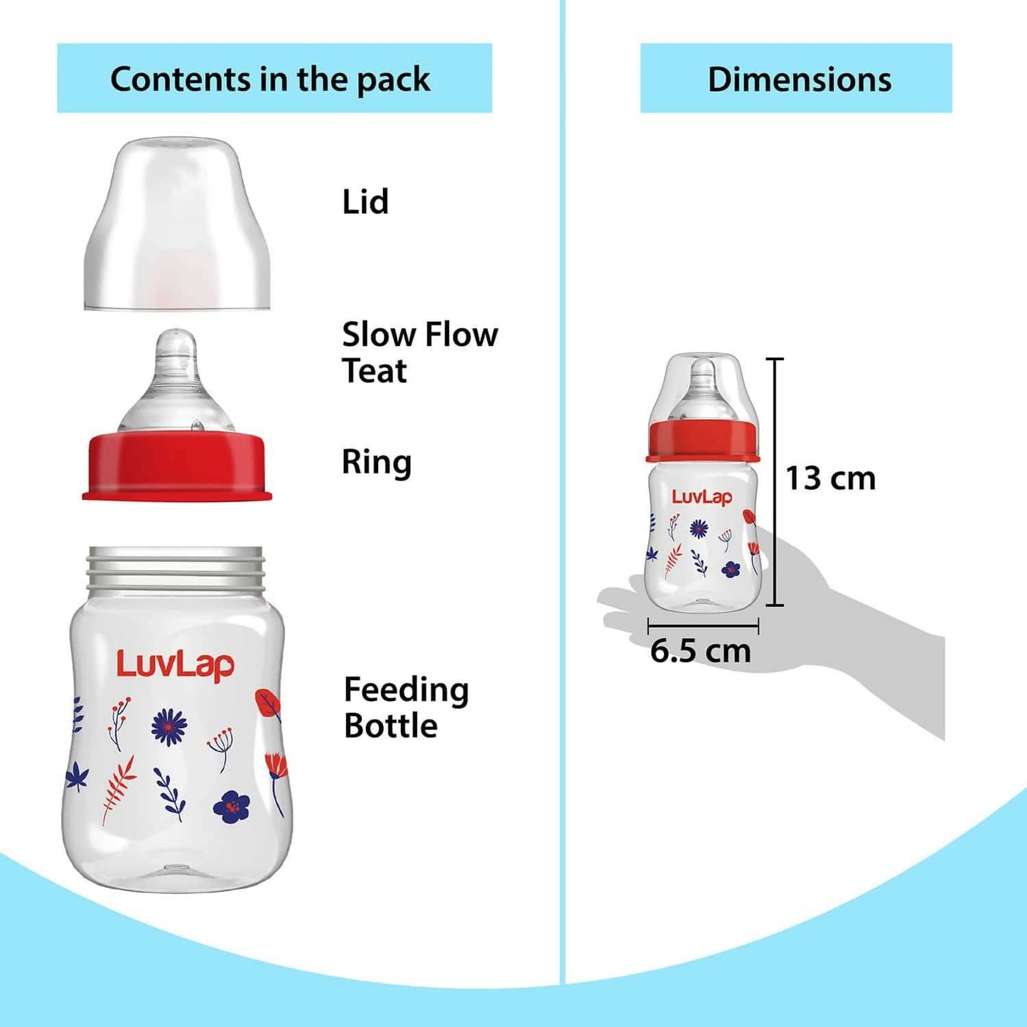 Luvlap anti-colic wide neck natura flo baby feeding bottle 150ml with BPA FREE (pack of 2)