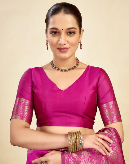 Royal Emerald Jacquard Saree with Golden Zari Work & Heavy Brocade Border