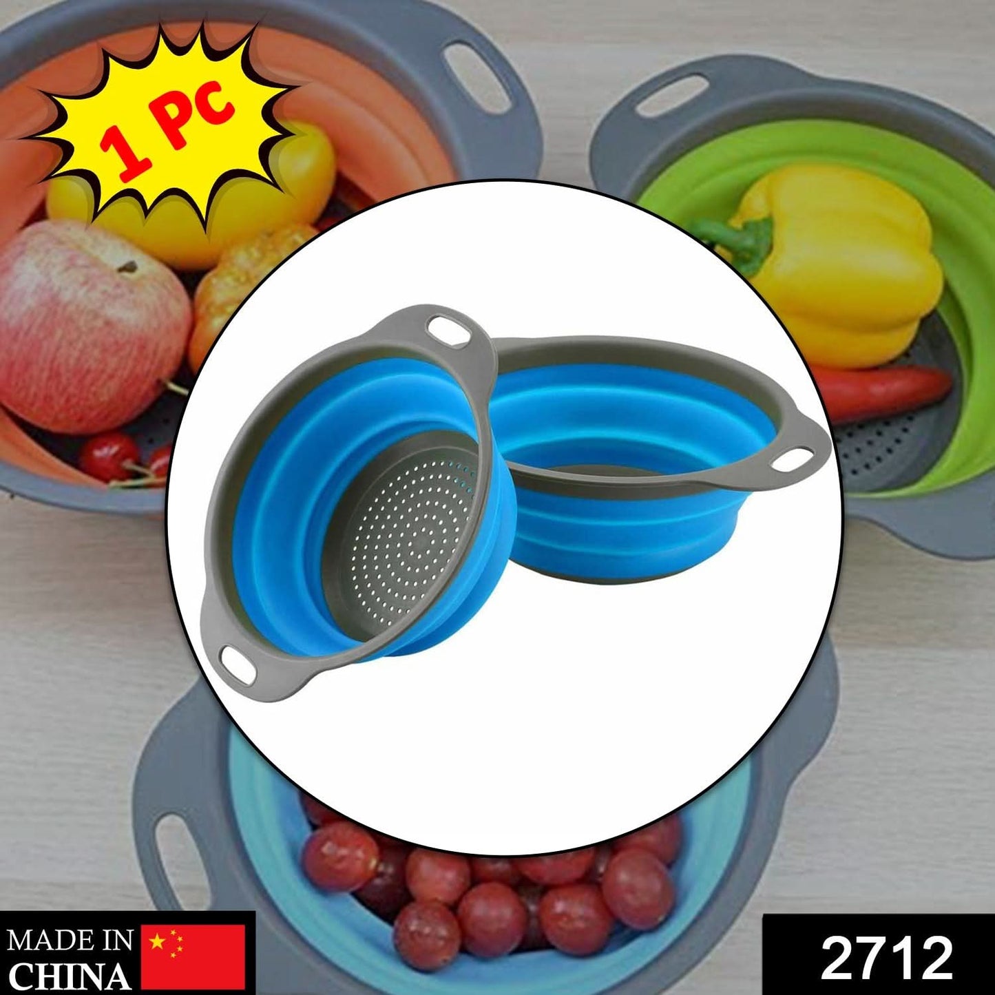 Round Silicone Strainer – Flexible, Heat-Resistant Kitchen Colander for Draining & Rinsing