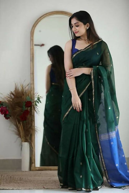 AXONIT Lightweight Cotton Saree with Zari Butti – Ideal for Daily & Festive Wear