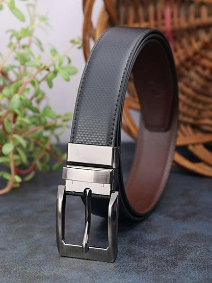 ZEVORA Men Black Genuine Leather Reversible Belt - HalfPe