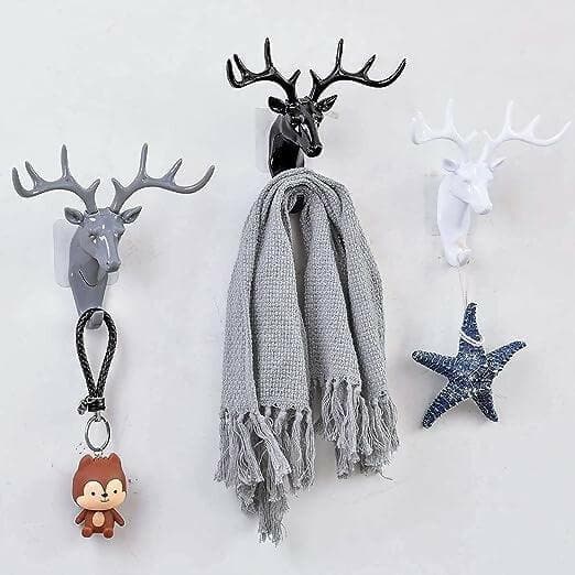 Plastic Portable Self Adhesive Wall Deer Head Door Hanging Hook (Black) - HalfPe