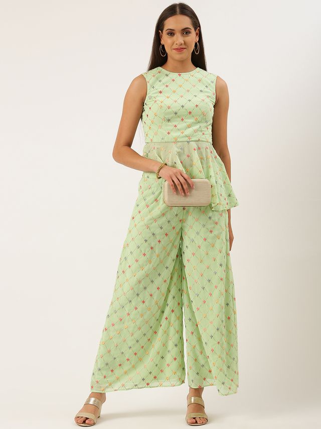 Bollywood Vogue Ready To Wear Green Embroidered Georgette Palazzo sets