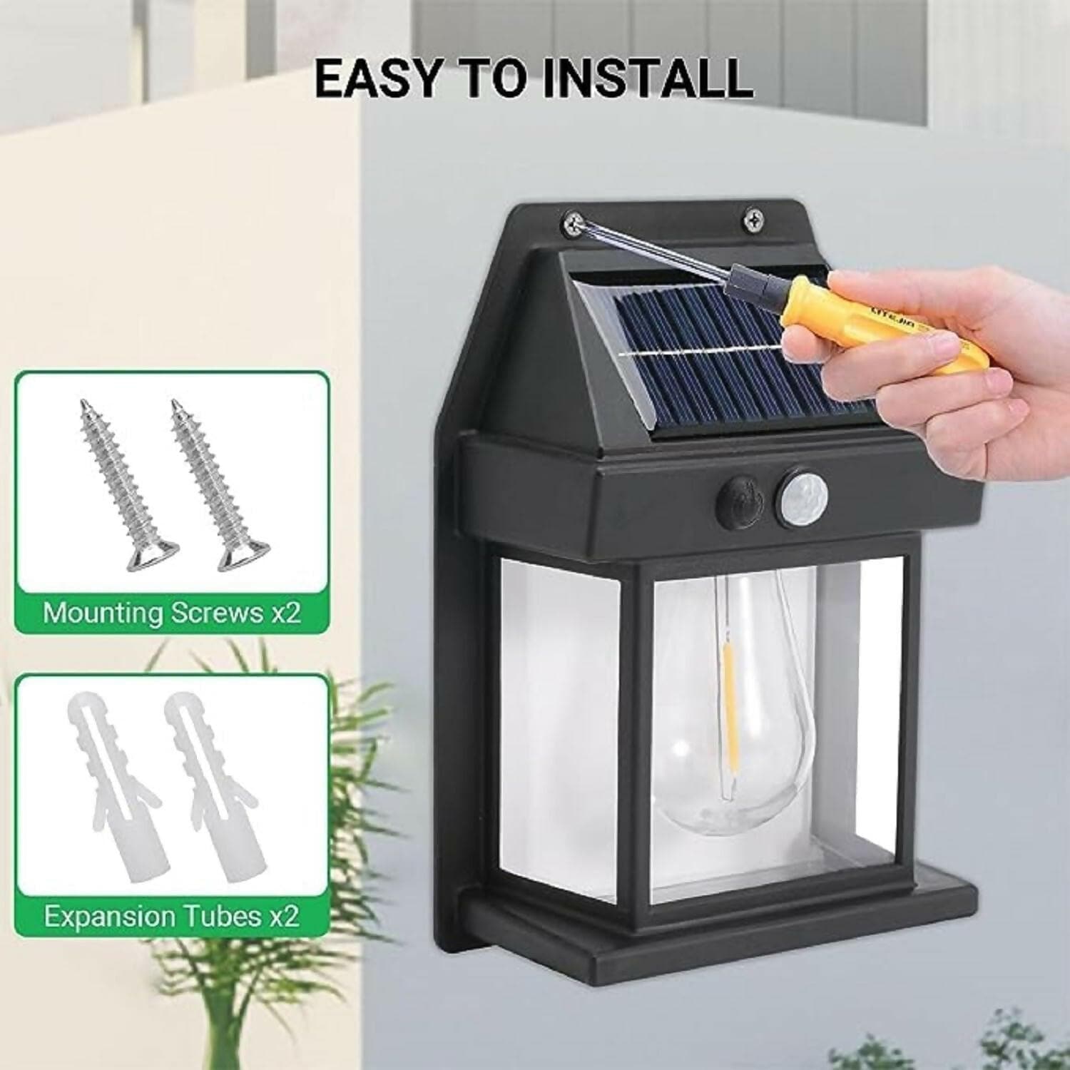 Tungsten Bulb led Solar Outdoor Garden Wall Light with Sensor Wireless Solar Wall lamp (Black & White) - HalfPe