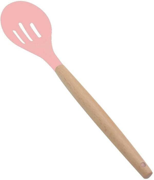 P-Plus International Silicone Cooking Spoon BPA Free 480°F Heat-Resistant Rubber Non-Stick Slotted Spoon for Mixing (pack of 2 - Pink) - HalfPe