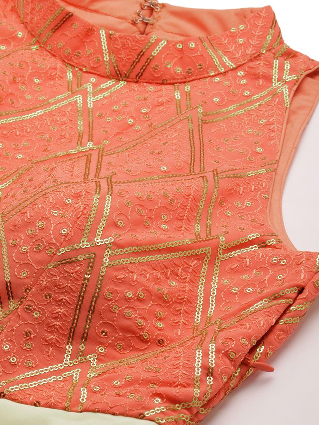 Bollywood Vogue Ready To Wear Off White N Peach Georgette Embroidered Gown