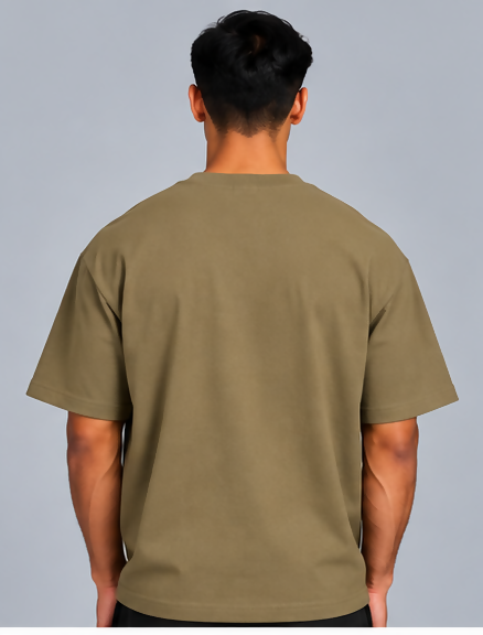 HUSTLE Men's Crew Neck Oversized Tees - Khaki