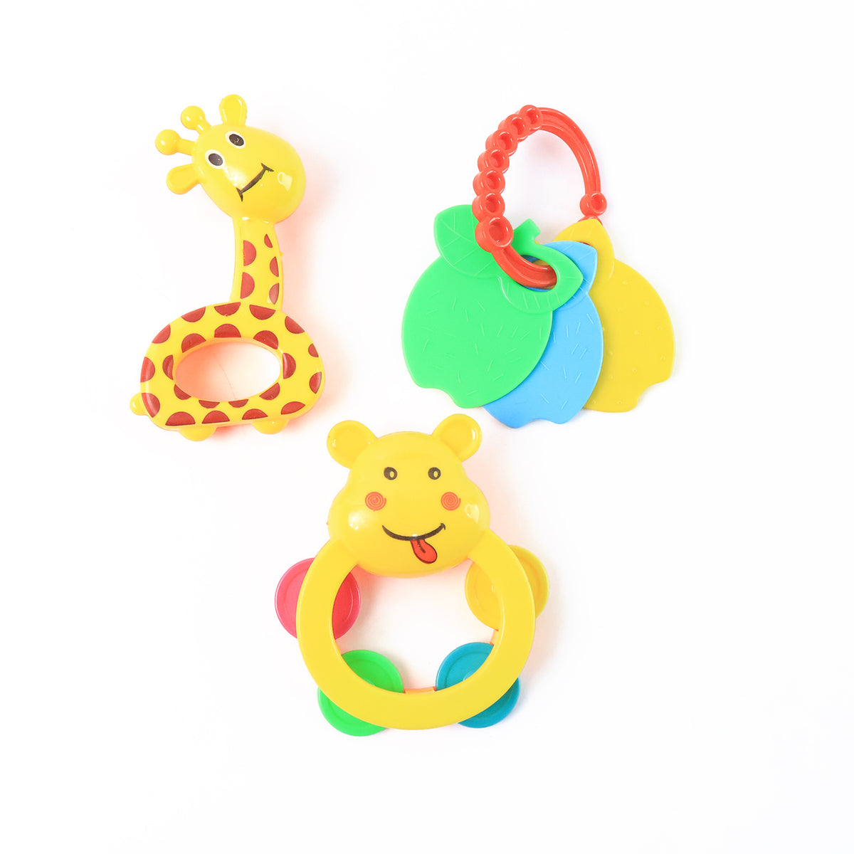 3 Pcs Set Colorful Animal Shape Baby Rattle Toy with Soft Grip and Teething Keys – Safe and Engaging Infant Handheld Play Toys for Newborns and Toddlers