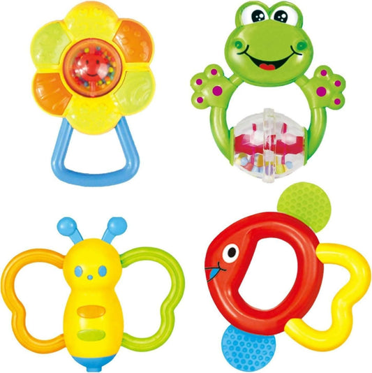 4Pcs Baby Teething Rattles (Multicolour) - HalfPe