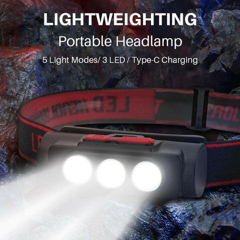 BORUIT Head Lamp LED+COB Headlamp Rechargeable Waterproof Lamp Headlight Torch - HalfPe