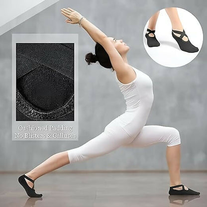 Women’s Non-Slip Yoga Socks with Straps Grip Socks for Pilates, Barre, Ballet & Dance Workouts (Black)