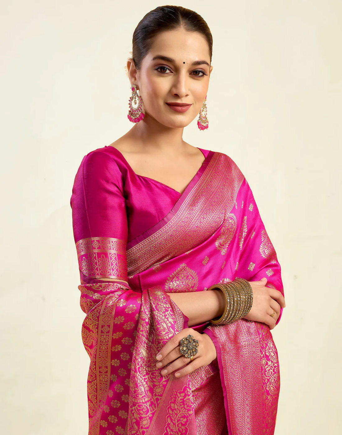 AXONIT Royal Jacquard Saree with Golden Zari Butta & Brocade Border