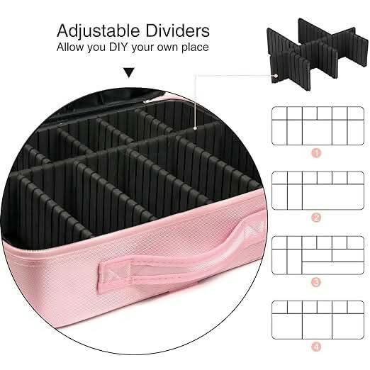 Professional Cosmetic Makeup Storage Organizer Bag with Adjustable Compartment (Rose Gold, Large (40L x 29B x 14H cm, TPT) NATIONALBAGS & BELTS