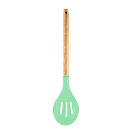 P-Plus International Silicone Cooking Spoon BPA Free 480°F Heat-Resistant Rubber Non-Stick Slotted Spoon for Mixing (Green) - HalfPe