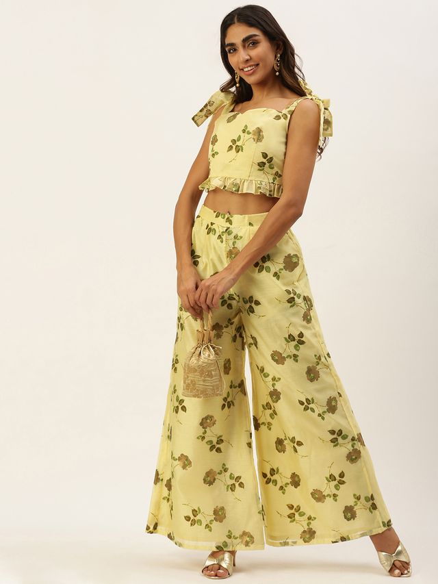Bollywood Vogue Ready To Wear Yellow Foil Printed Co Ords Set