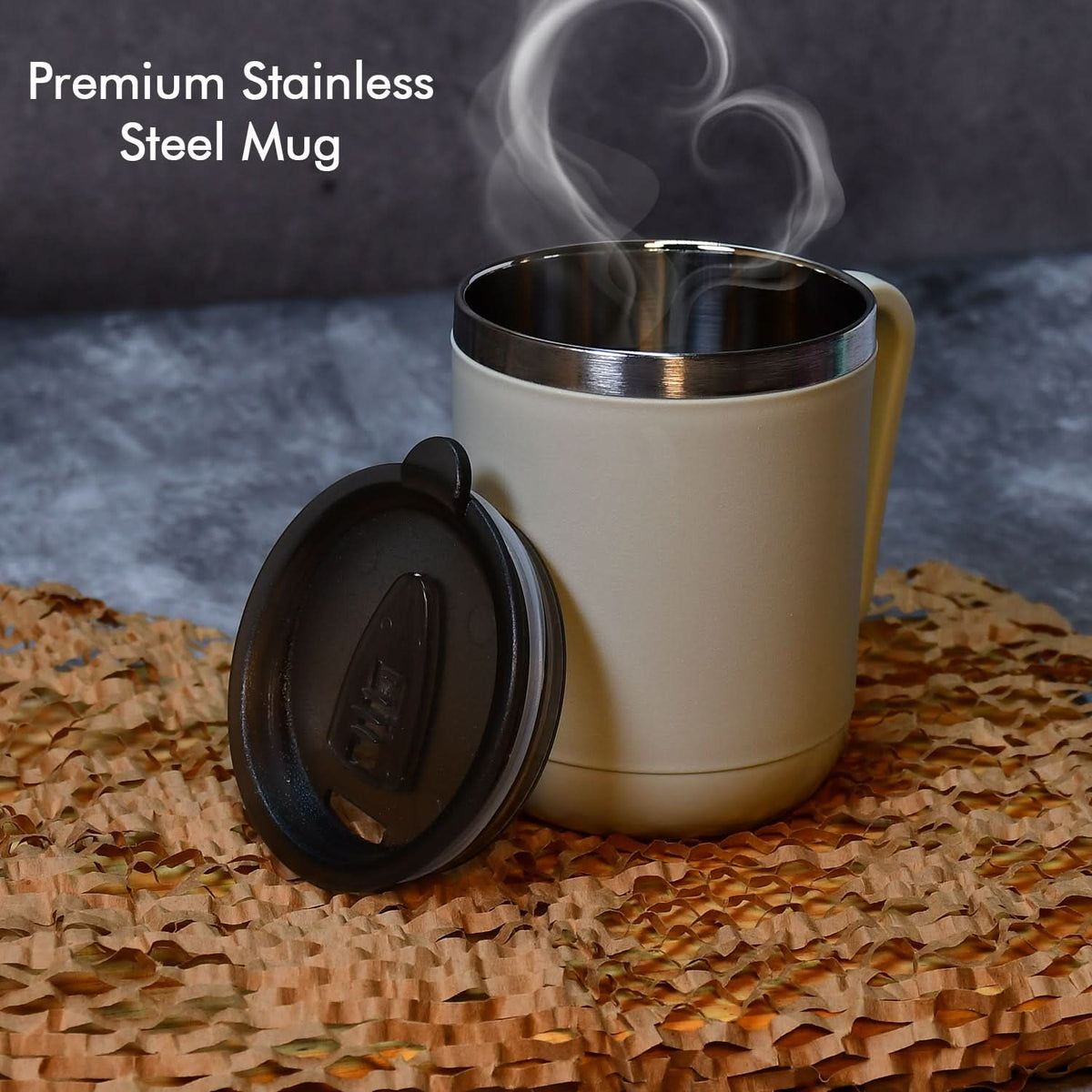 Ganesh Premium Stainless Steel Coffee Mug With Heat Resistant Mug Lid. Approx 400ml Mug. HP DD