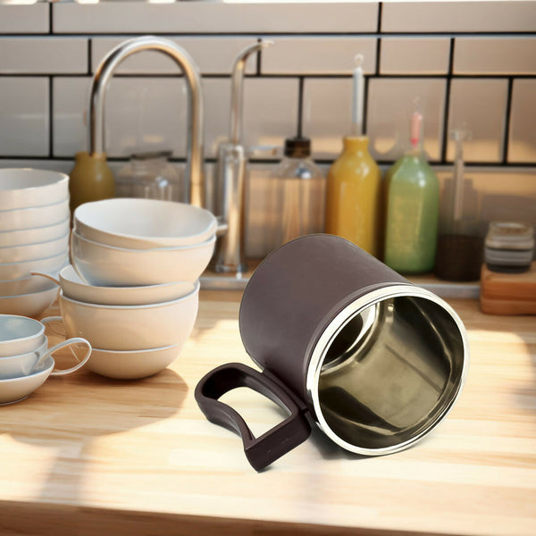 Stainless Steel Coffee Mug with Lid and Handle Plastic Cover 200ml (Random Color) ABHI Mobiles