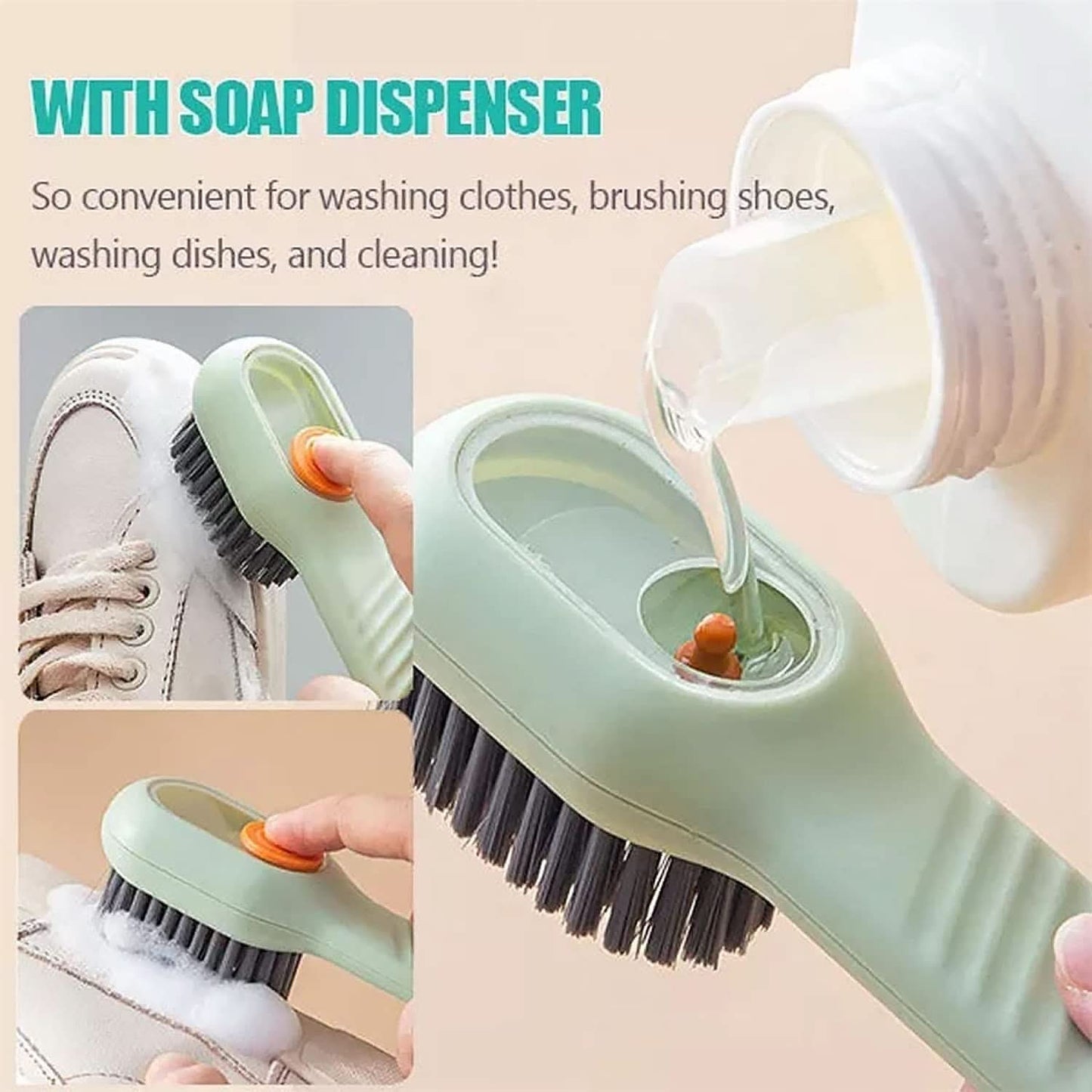 Multifunctional Cleaning Brush with Liquid Soap Dispenser – Shoe & Cloth Scrubber with Handle (1 Pc)